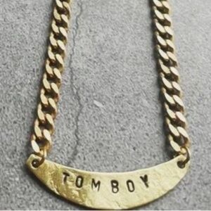 "Tomboy" Choker Necklace. Brass Chain, Hammered & Stamped